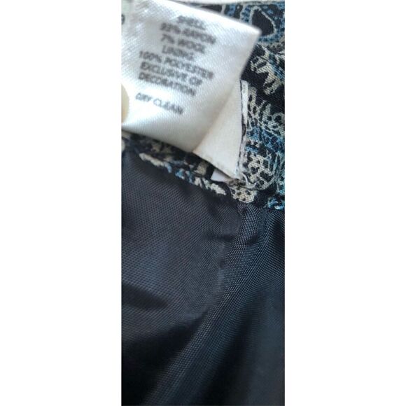 Ann Taylor Loft black, white and blue fully lined wool blend boho print Aztec kn - Picture 10 of 12